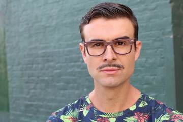 Man with Hipster glasses and mustache 