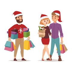 Christmas shopping people vector