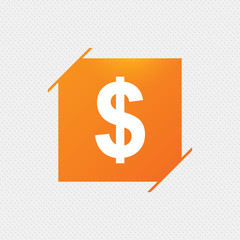 Dollars sign icon. USD currency symbol. Money label. Orange square label on pattern. Vector