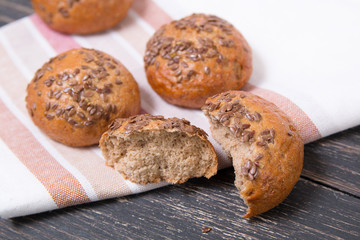 rye bread buns with flax seeds