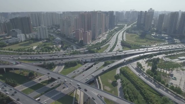 Residential apartment buildings and highway aerial China