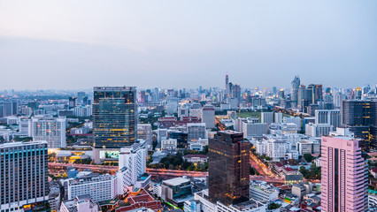 Fototapeta na wymiar Business area with high building at night, Bangkok, Thailand