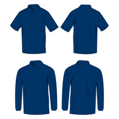 Navy blue polo shirt and polo with long sleeve isolated vector set