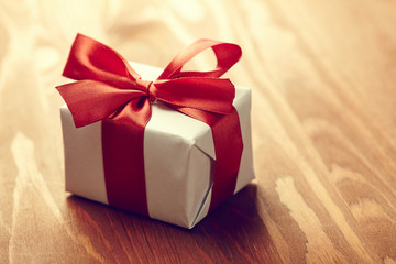 gift box on the wooden background