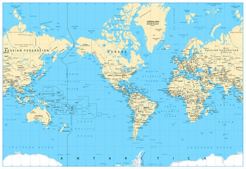 America Centered World Map