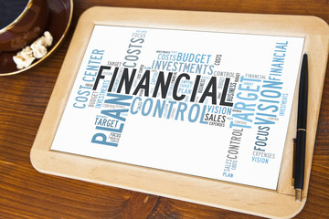 blackboard with financial word cloud