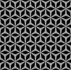 Fototapeta premium Vector monochrome seamless pattern, repeat geometric texture, black & white linear figures. Abstract endless mosaic background. Design element for prints, decoration, identity, textile, pack, digital
