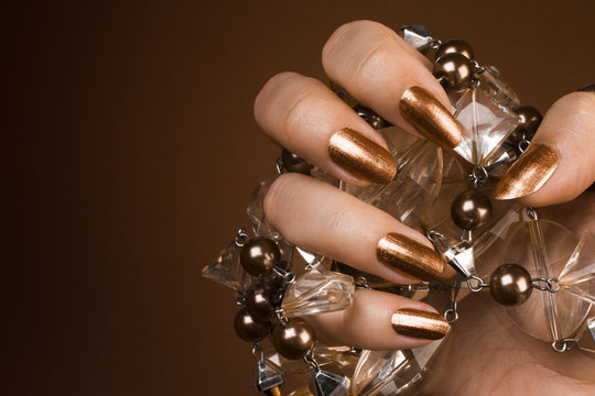glossy brown nails