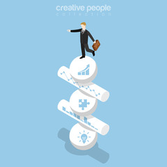 Flat isometric Business man sphere cylinder vector 3d analysis