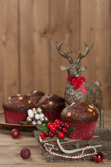 Chocolate Muffins With White Chocolate Chips. Mug Of Tea Or Coff