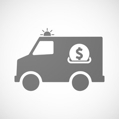 Isolated ambulance furgon icon with  a dollar coin entering in a