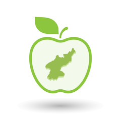 Isolated healthy apple fruit with  the map of North Korea