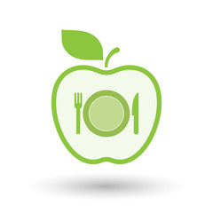 Isolated healthy apple fruit with  a dish, knife and a fork icon