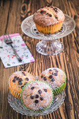 Muffins mit Schokolade auf Glasteller