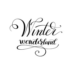 winter wonderlend black and white handwritten lettering inscript