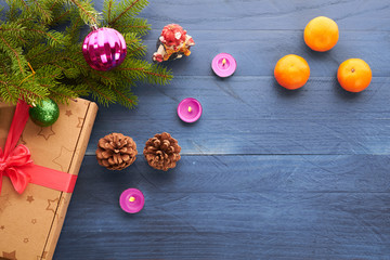 Christmas background with Christmas toys and gifts