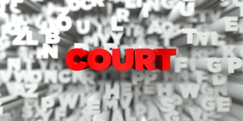 COURT -  Red text on typography background - 3D rendered royalty free stock image. This image can be used for an online website banner ad or a print postcard.