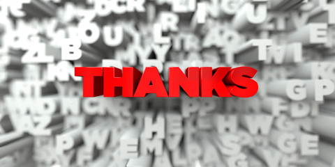 THANKS -  Red text on typography background - 3D rendered royalty free stock image. This image can be used for an online website banner ad or a print postcard.