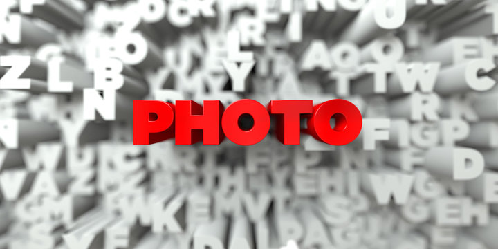 PHOTO -  Red text on typography background - 3D rendered royalty free stock image. This image can be used for an online website banner ad or a print postcard.