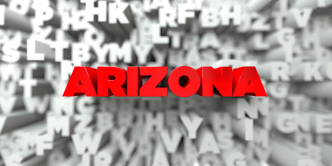 ARIZONA -  Red text on typography background - 3D rendered royalty free stock image. This image can be used for an online website banner ad or a print postcard.