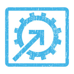 Cog Integration rubber seal stamp watermark. Vector pictogram symbol inside rounded rectangle with grunge design and scratched texture. Scratched blue ink emblem print on a white background.