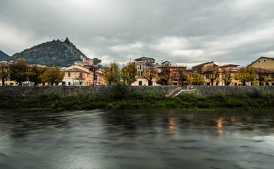 Fototapeta na wymiar View of San Casto hill and Liri river, Sora, Ciociaria, Italy