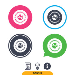 No smoking day sign icon. Quit smoking day symbol. Report document, information sign and light bulb icons. Vector