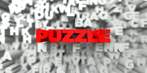 PUZZLE -  Red text on typography background - 3D rendered royalty free stock image. This image can be used for an online website banner ad or a print postcard.