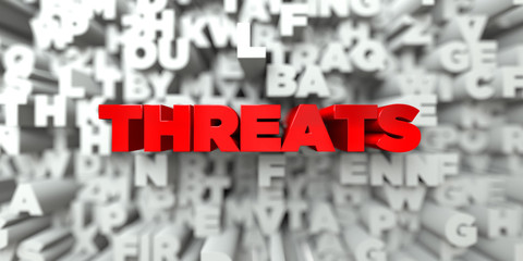 THREATS -  Red text on typography background - 3D rendered royalty free stock image. This image can be used for an online website banner ad or a print postcard.