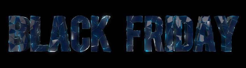 Black Friday wide banner - broken text into several pieces glowing blue in the dark  - obrazy, fototapety, plakaty