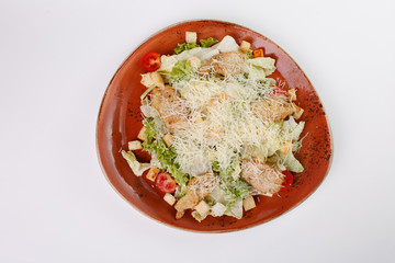 Caesar salad on white background