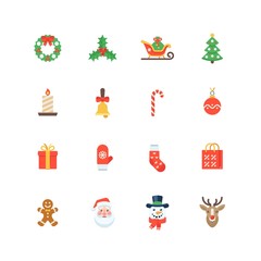 Set of flat Christmas icons isolated on white background