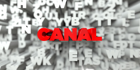 CANAL -  Red text on typography background - 3D rendered royalty free stock image. This image can be used for an online website banner ad or a print postcard.