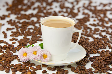 coffee in coffee cup with natural grains