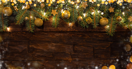 Fototapeta na wymiar Christmas decoration placed on wooden planks