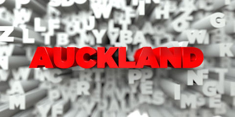 AUCKLAND -  Red text on typography background - 3D rendered royalty free stock image. This image can be used for an online website banner ad or a print postcard.