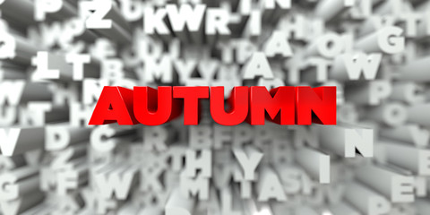 AUTUMN -  Red text on typography background - 3D rendered royalty free stock image. This image can be used for an online website banner ad or a print postcard.