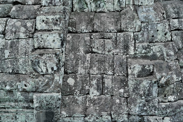 Mortarless stone block wall, Bayon Temple, Angkor Thom, Siem Reap, Cambodia