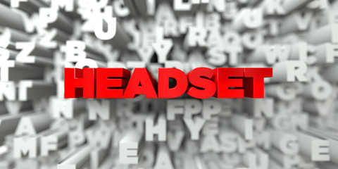 HEADSET -  Red text on typography background - 3D rendered royalty free stock image. This image can be used for an online website banner ad or a print postcard.