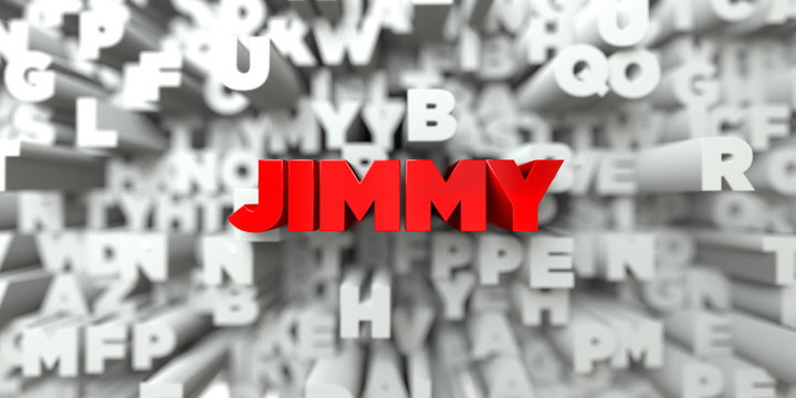 JIMMY -  Red text on typography background - 3D rendered royalty free stock image. This image can be used for an online website banner ad or a print postcard.
