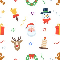 Seamless flat Christmas pattern of traditional decoration elements