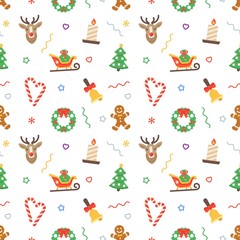 Seamless flat Christmas pattern of traditional decoration elements
