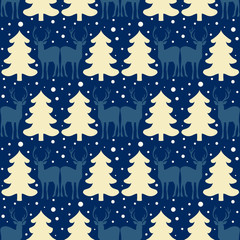 Vector seamless  Christmas pattern with deer. 