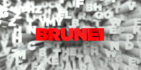 BRUNEI -  Red text on typography background - 3D rendered royalty free stock image. This image can be used for an online website banner ad or a print postcard.