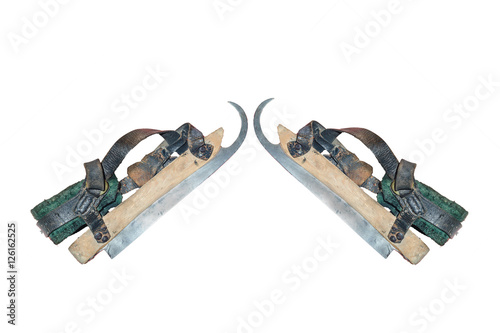 "Zwei alte hölzerne Schlittschuhe" Stockfotos und lizenzfreie Bilder