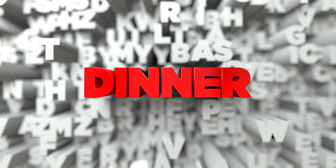 DINNER -  Red text on typography background - 3D rendered royalty free stock image. This image can be used for an online website banner ad or a print postcard.