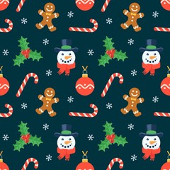 Seamless flat Christmas pattern of traditional decoration elements