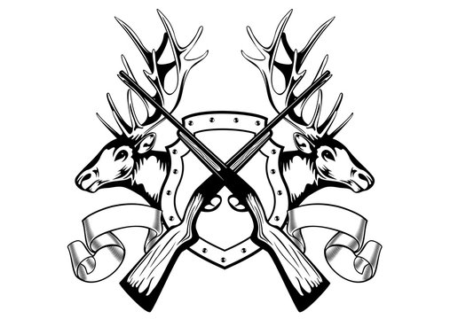 elk heads and crossed rifle