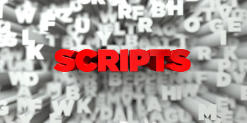SCRIPTS -  Red text on typography background - 3D rendered royalty free stock image. This image can be used for an online website banner ad or a print postcard.