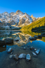 Morskie Oko lake at sunrise, Tatra Mountains, Poland - obrazy, fototapety, plakaty